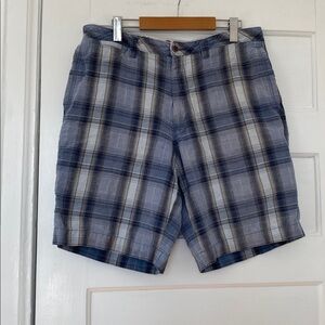 Tommy Bahama silk and linen men’s blue plaid shorts